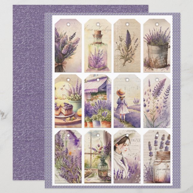 Vintage Lavender Journal Paper Sheet (Fram/baksida)