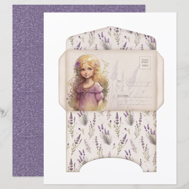 Vintage Lavender Journal Paper Sheet (Fram/baksida)