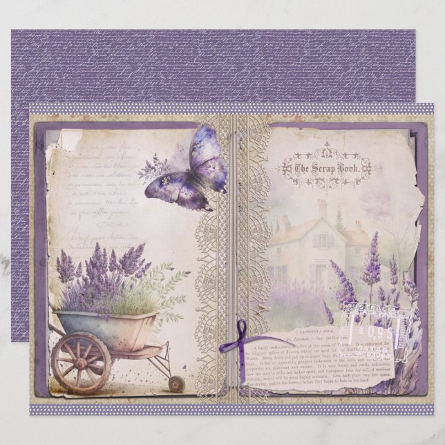 Vintage Lavender Journal Paper Sheet (Fram/baksida)