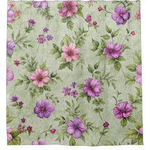 "Vintage Lavender Lila Blommigt Shower Curtain"