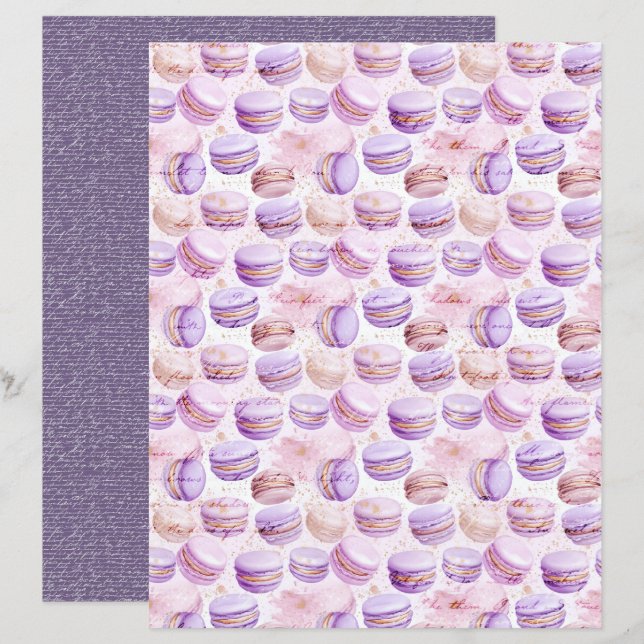 Vintage Lavender Macaron Journal Paper Sheet (Fram/baksida)