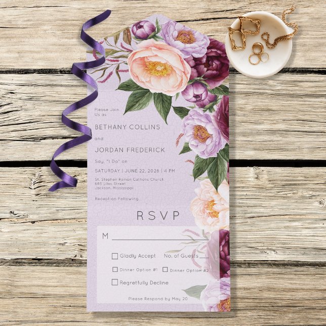 Vintage Lavender Maroon & Peach Peonies Middag (Skapare uppladdad)