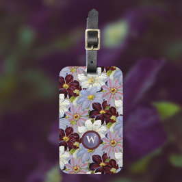 Vintage Lavender och Burgundy Watercolor Clematis Bagagebricka