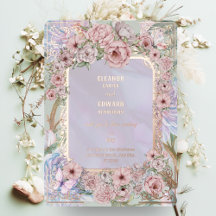 Vintage Lavender Peony Bröllop Foil-inbjudan