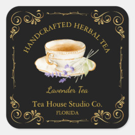 Vintage Lavender Tea Square Label Fyrkantigt Klistermärke