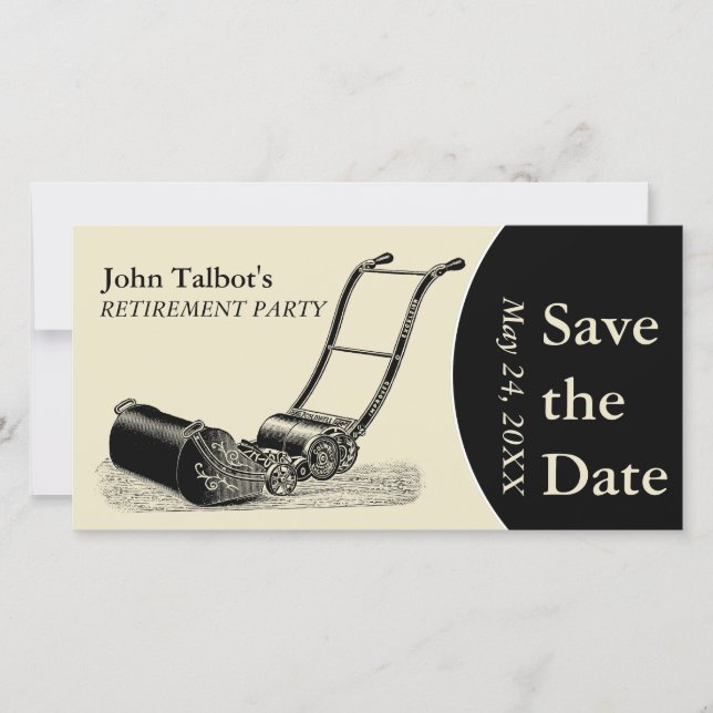 VINTAGE LawnMower Pension Party Spara datum 2 Datumet (Framsida)
