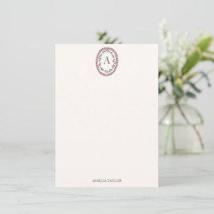 Vintage Leaf Rosa Monogram Personligt Brevpapper Anteckningskort