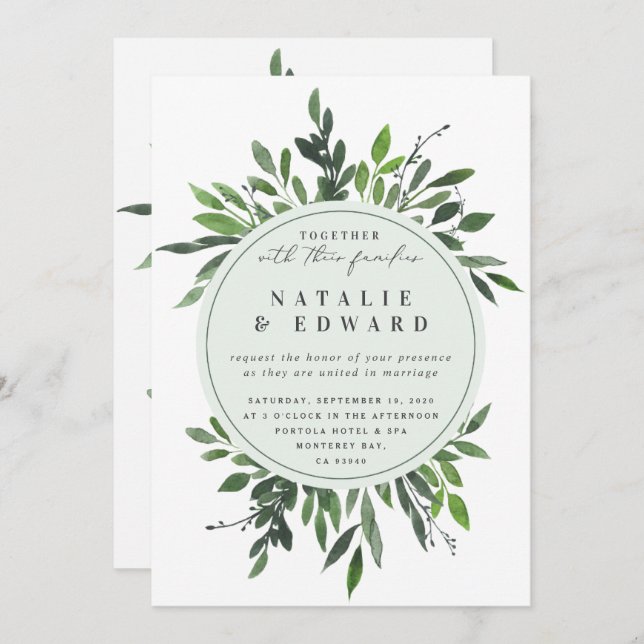 Vintage leafy ram fotobröllopsinbjudan. inbjudningar (Fram/baksida)