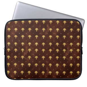 Vintage Leather Brown och Guld Damask Pattern Laptop Fodral
