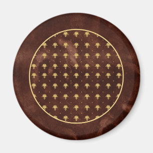 Vintage Leather Brown och Guld Damask Pattern Magnet
