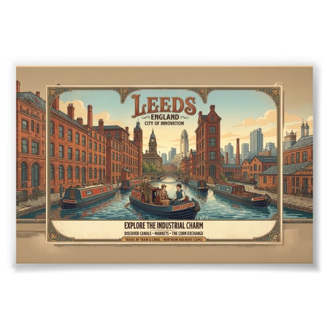 Vintage Leeds England Resematerial Fototryck (Framsidan)