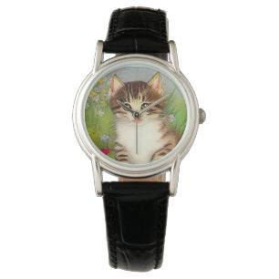 Vintage leende kattillustration armbandsur