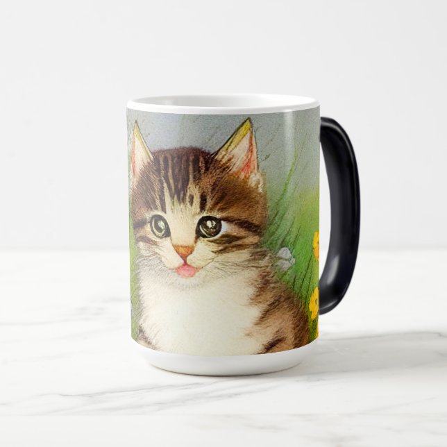 Vintage leende kattillustration magisk mugg (Framsida höger)