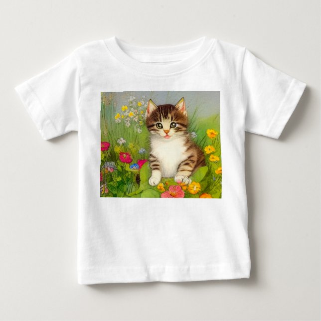 Vintage leende kattillustration t shirt (Framsida)