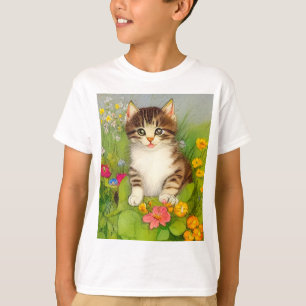 Vintage leende kattillustration t shirt