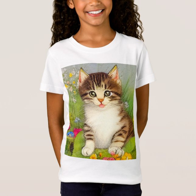 Vintage leende kattillustration t shirt (Framsida)