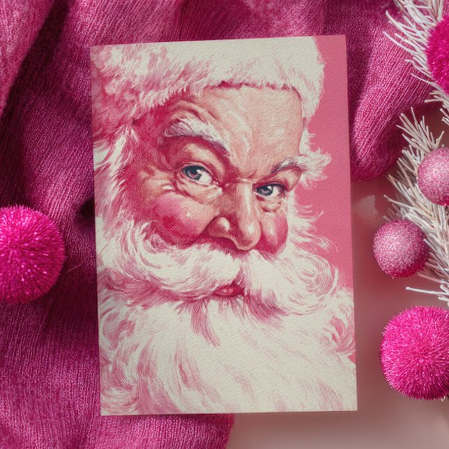 Vintage leende tomte retro rosa jul  julkort (Skapare uppladdad)