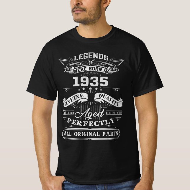 Vintage Legend föddes 1935, 1935 Lycklig Birt T Shirt (Framsida)