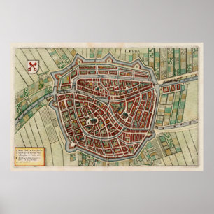 Vintage Leiden Netherlands Karta (1638) Poster