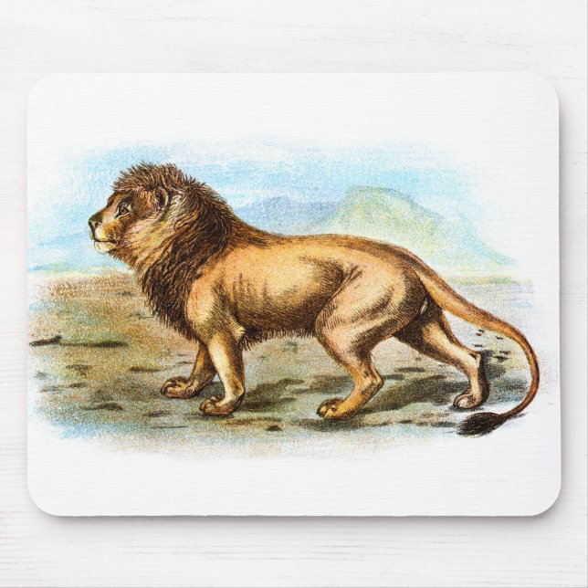 Vintage Lejon Illustration Mousepad Musmatta (Framsidan)