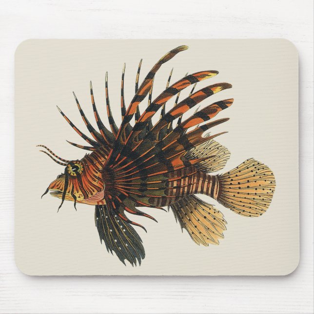 Vintage Lejonfisk Fisk, Marin Oceanliv Djur Musmatta (Framsidan)