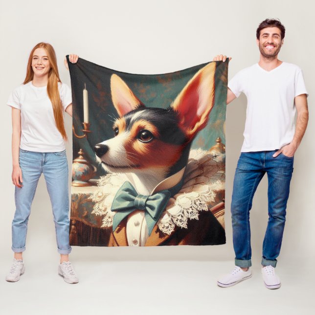 Vintage Leksak Fox Terrier-målning Fleecefilt (På plats)