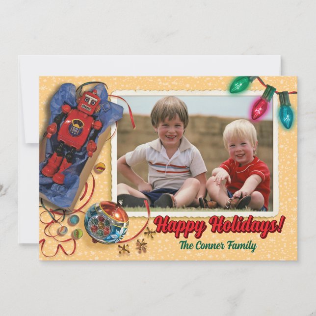 Vintage Leksak julfotbokort Inbjudningar (Framsida)