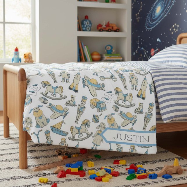 Vintage Leksak Mönster Blue/Gult ID783 Fleecefilt (Skapare uppladdad)