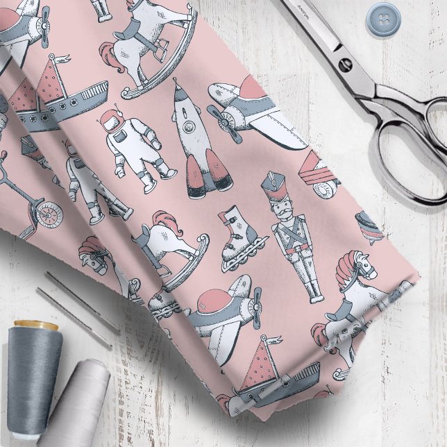 Vintage Leksak Mönster Rosa/Grått ID783 Tyg (Skapare uppladdad)