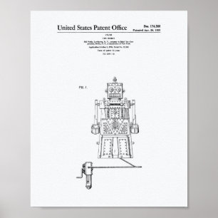Vintage Leksak Robot 1955 Patent Art White Papper Poster