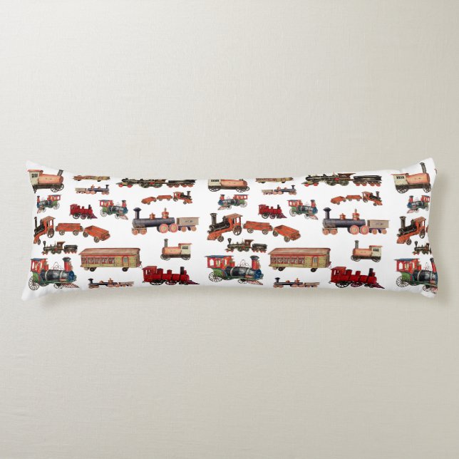 Vintage Leksak Tåg Färgfläckig Tåg Mönster Kroppskudde (Framsidan)