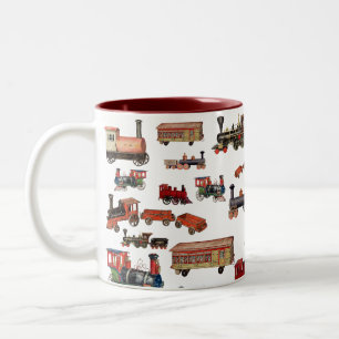 Vintage Leksak Tåg Färgfläckig Tåg Mönster Två-Tonad Mugg
