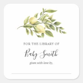 Vintage Lemon Baby Shower Bookplate Fyrkantigt Klistermärke