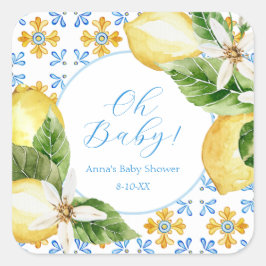 Vintage Lemon Baby Shower Presentfavor Fyrkantigt Klistermärke