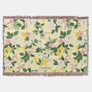 Vintage Lemon & Blommar Mönster på Gult Filt