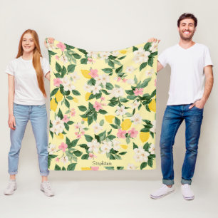 Vintage Lemon & Blommar Mönster på Gult Fleecefilt