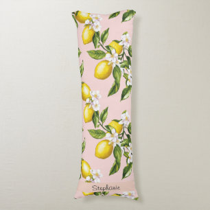 Vintage Lemon & Blommar Mönster på Rosa (2) Kroppskudde