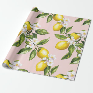 Vintage Lemon & Blommar Mönster på Rosa (2) Presentpapper