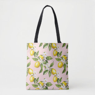 Vintage Lemon & Blommar Mönster på Rosa (2) Tygkasse