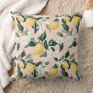Vintage Lemon & Blommar Mönster på Rosa Kudde