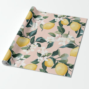 Vintage Lemon & Blommar Mönster på Rosa Presentpapper