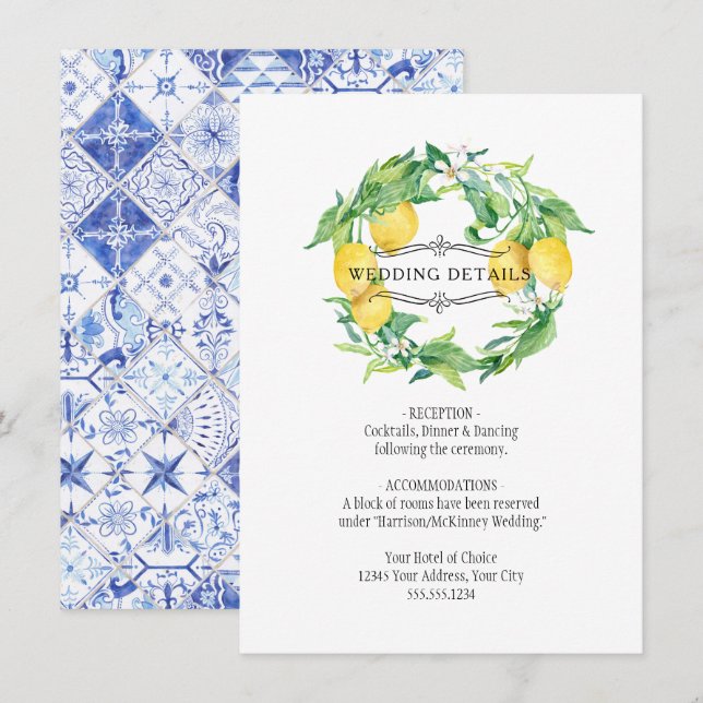 Vintage Lemon Blommigt Citrus Foliage Bröllop Deta Inbjudningar (Fram/baksida)