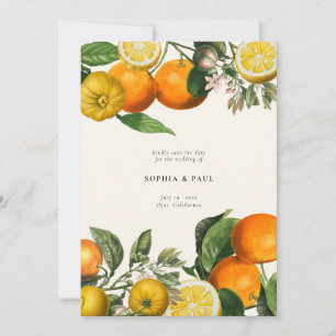 Vintage Lemon Citrus Botanical Bröllop Spara Datumet