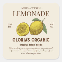 Vintage Lemon Fruit Lemonade Juice Product Label Fyrkantigt Klistermärke