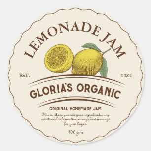 Vintage Lemon Fruit Lemonade Sylt livsmedelsmärke Runt Klistermärke