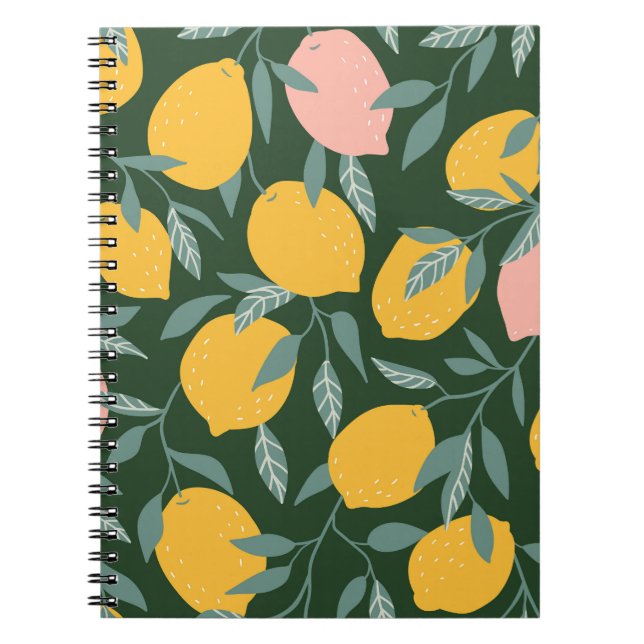 Vintage Lemon Fruit Seamless Mönster Anteckningsbok (Framsidan)
