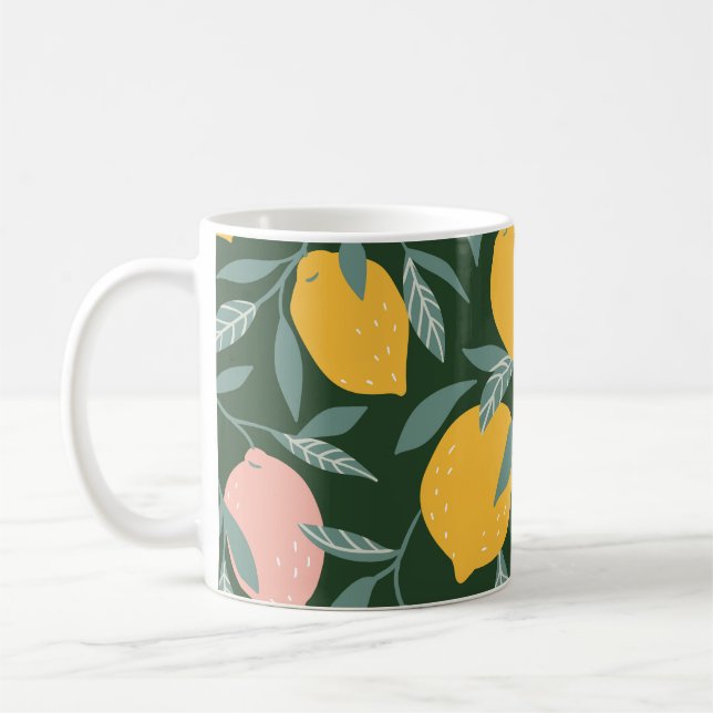 Vintage Lemon Fruit Seamless Mönster Kaffemugg (Vänster)