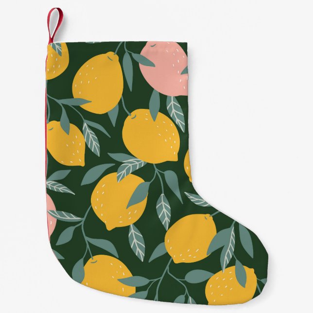 Vintage Lemon Fruit Seamless Mönster Liten Julstrumpa (Framsidan)