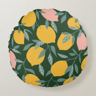 Vintage Lemon Fruit Seamless Mönster Rund Kudde