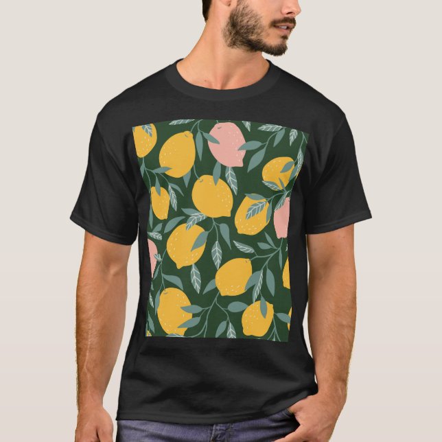 Vintage Lemon Fruit Seamless Mönster T Shirt (Framsida)